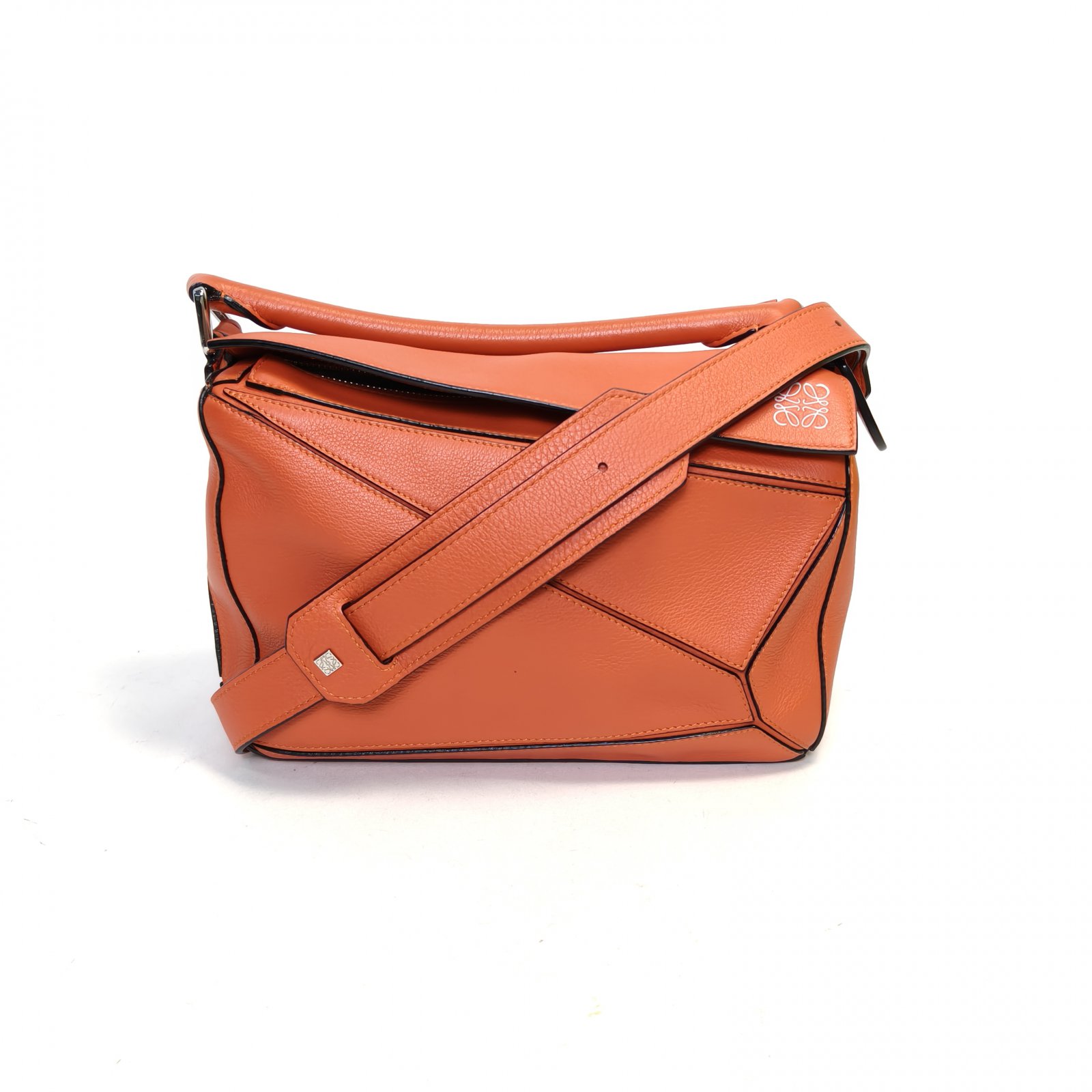 95新 LOEWE/罗意威 【娇】Puzzle 24 几何包小号橘色皮革C 213326