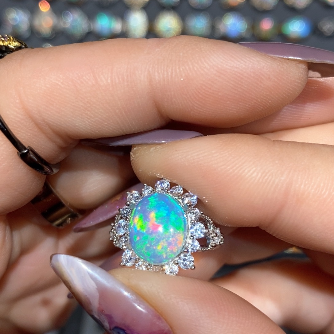 欧泊银S925镶嵌海底世界彩戒指