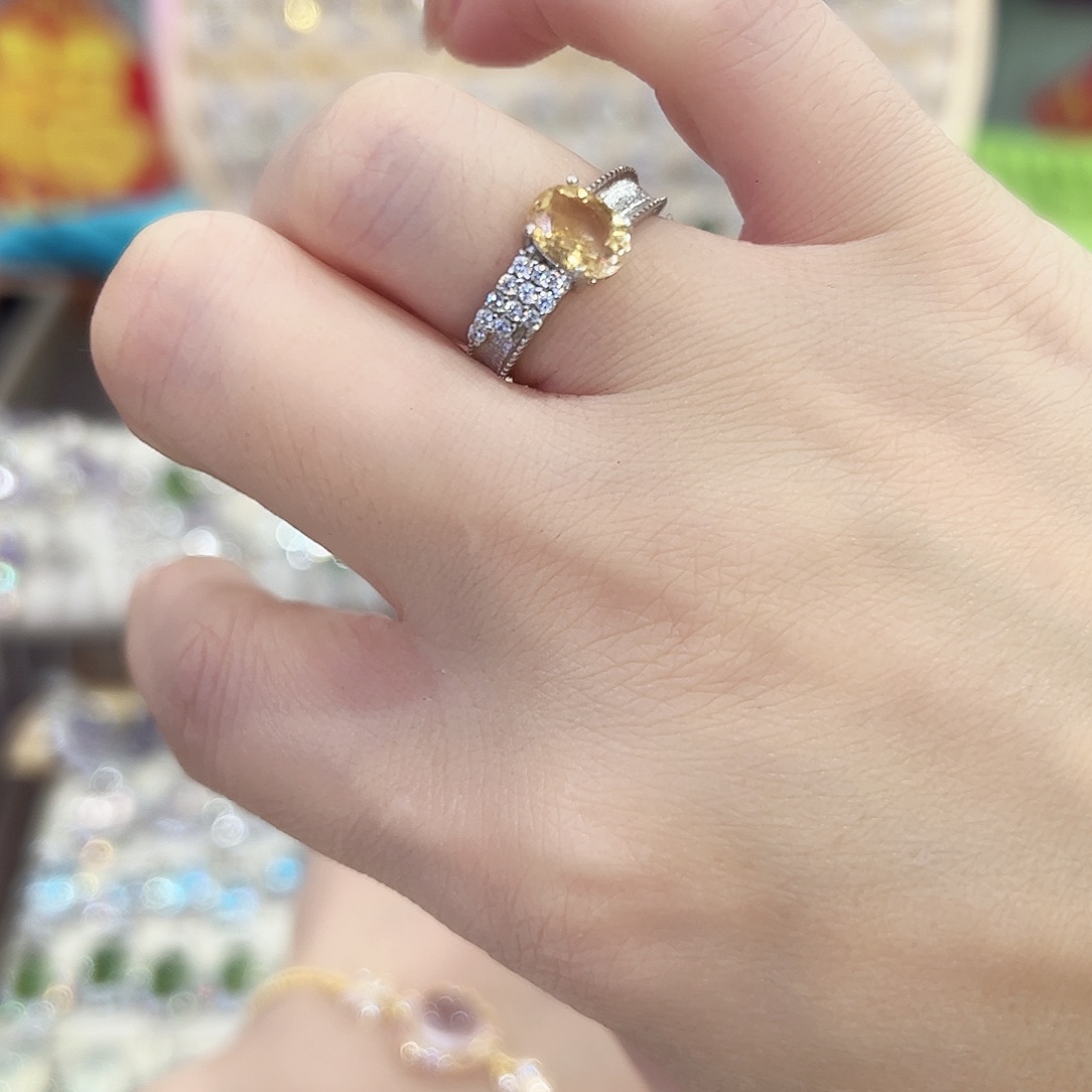 黄晶戒指银S925镶嵌