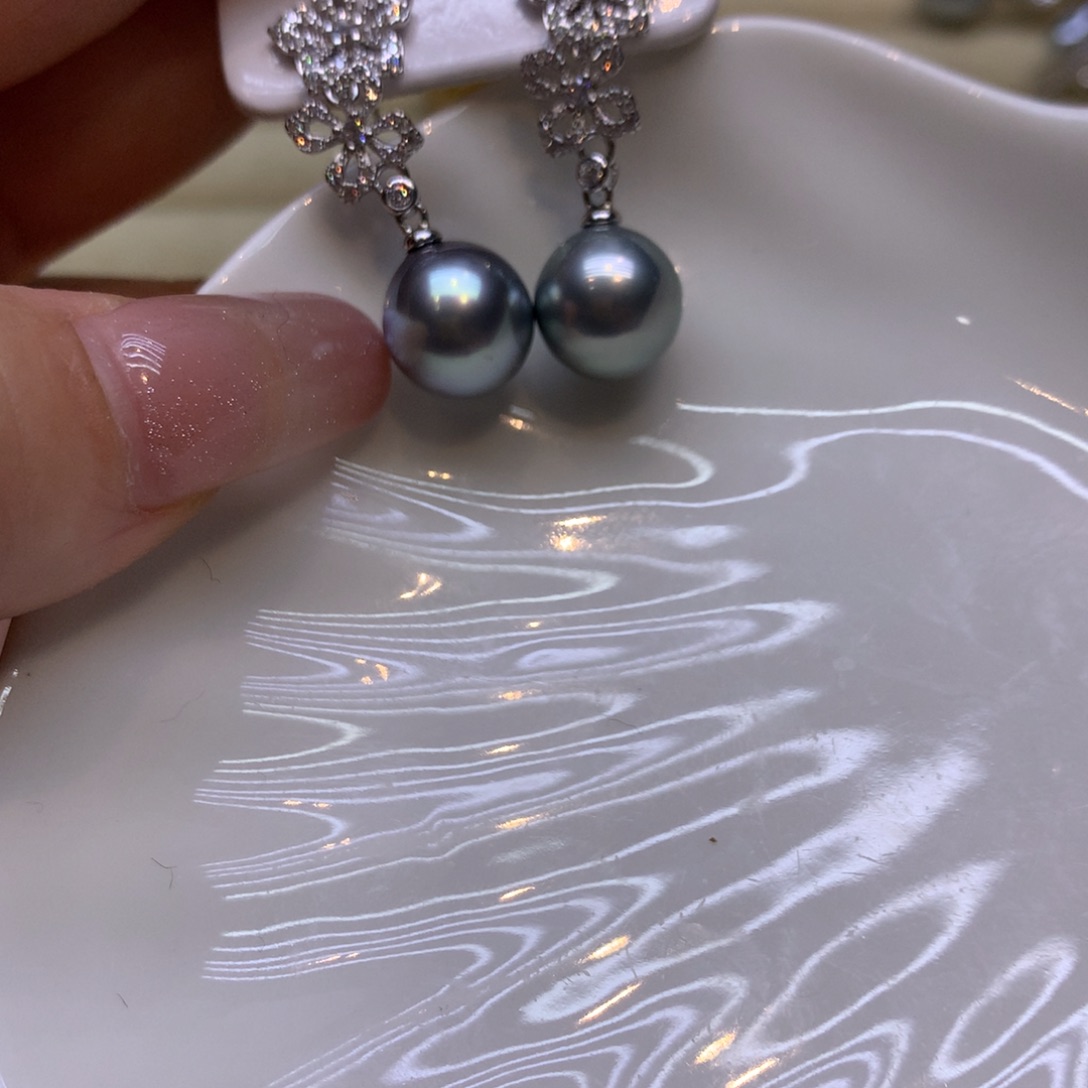 银S925镶嵌耳饰海水珍珠