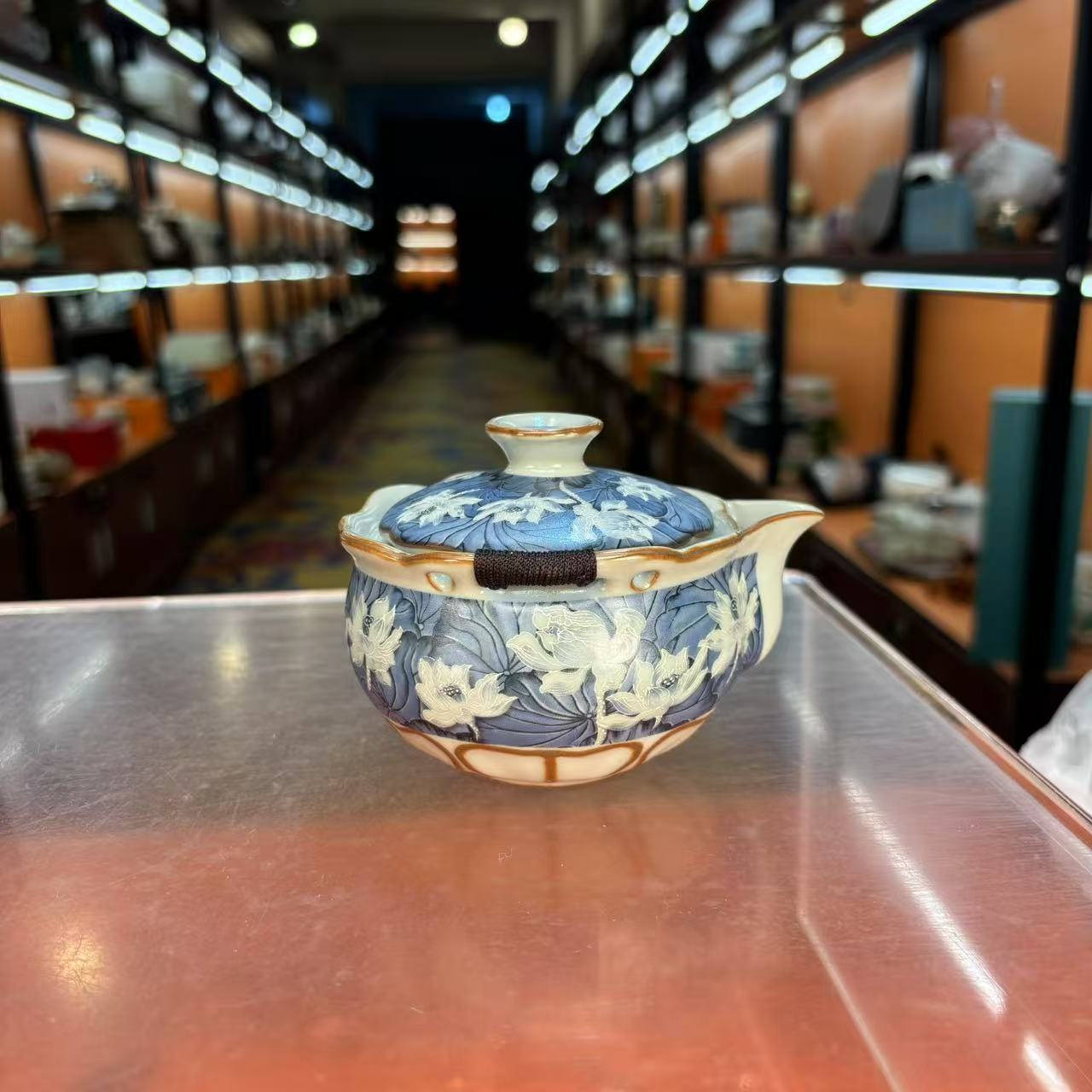 秋香茶具 掐银丝蓝彩荷花-5977-0824