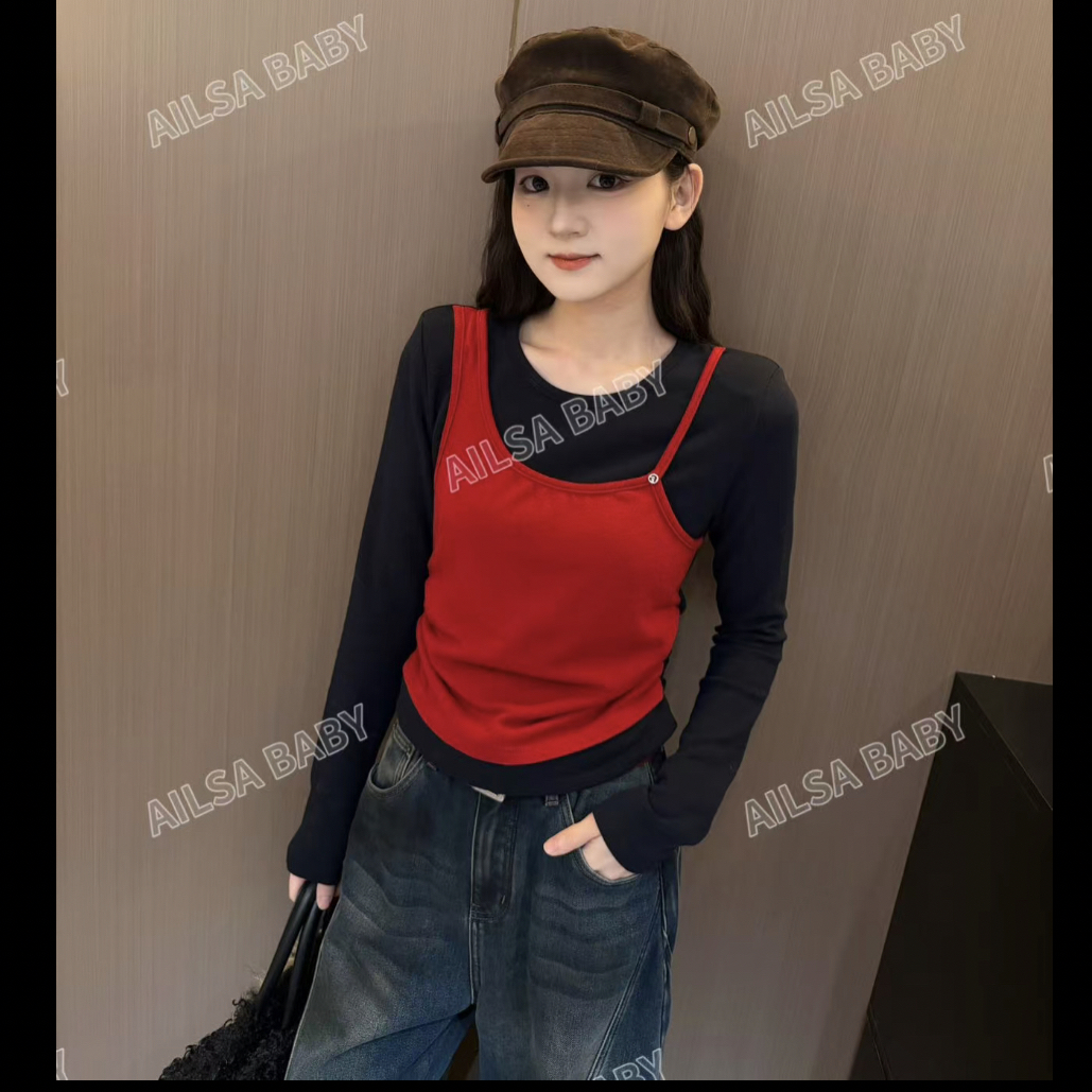 【AILSA BABY】（上衣）欧货腰部褶皱加绒假两件上衣/110814A