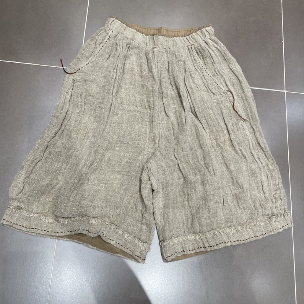 衣牧了然240644款皱麻手工双层中裤