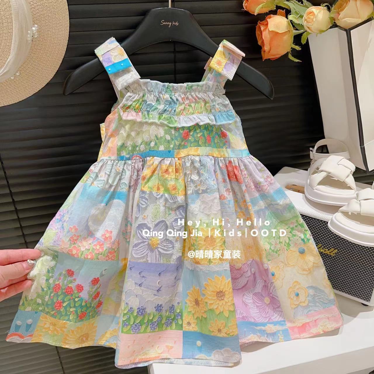 女童裙子甜美花朵连衣裙公主裙25夏装新款吊带洋气连衣裙吊带裙
