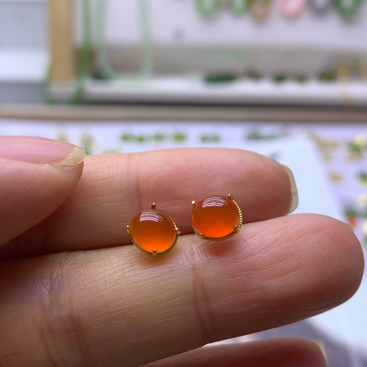 南红玛瑙银S925镶嵌耳饰