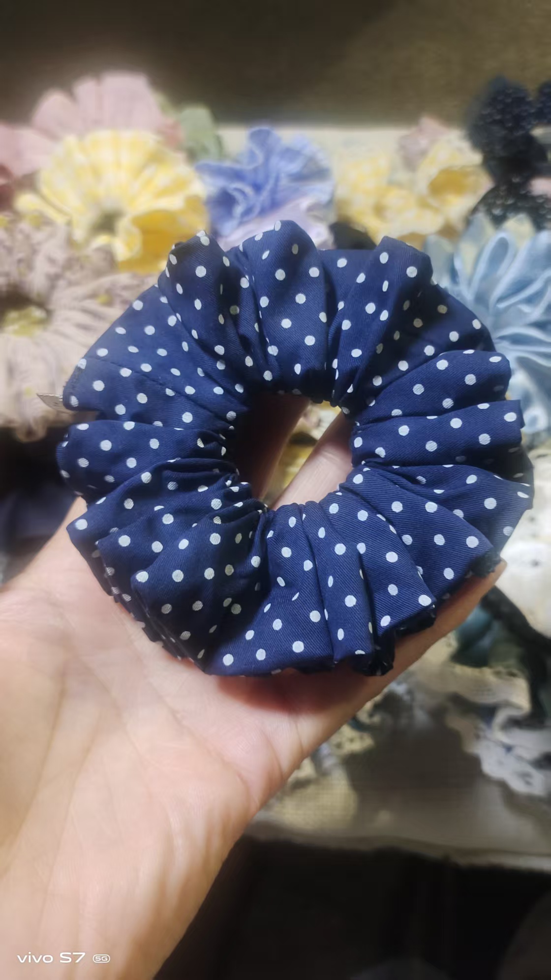 藏蓝波点肠圈可爱