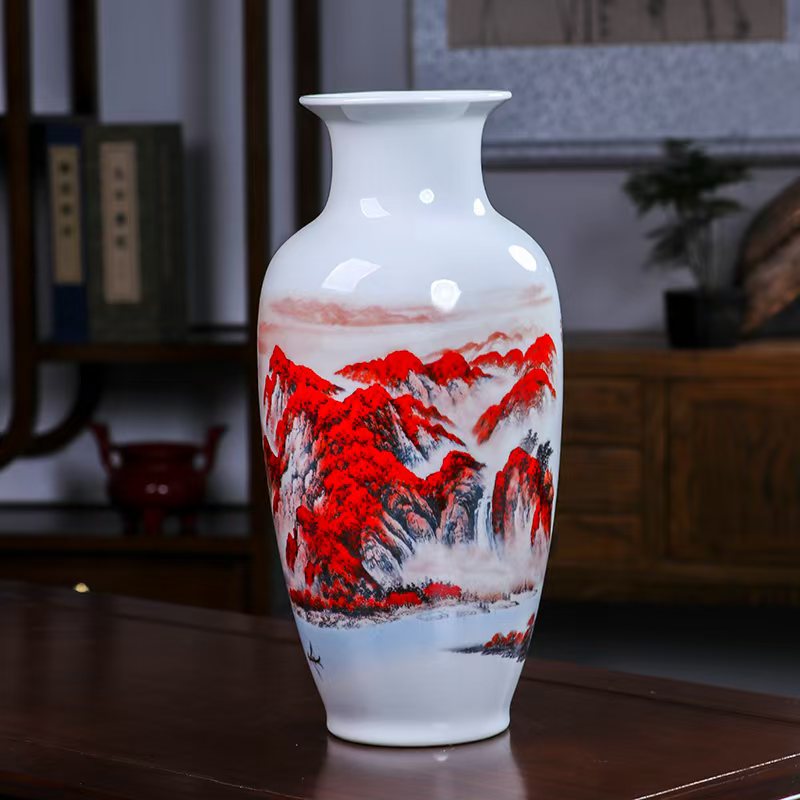 景德镇陶瓷器客厅花瓶摆件电视柜酒柜装饰品100件鸿运当头松子瓶