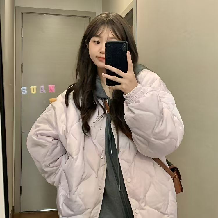 冬季时尚新款韩系棉服女菱格冬季棉服外套棉袄小个子时尚宽松外套