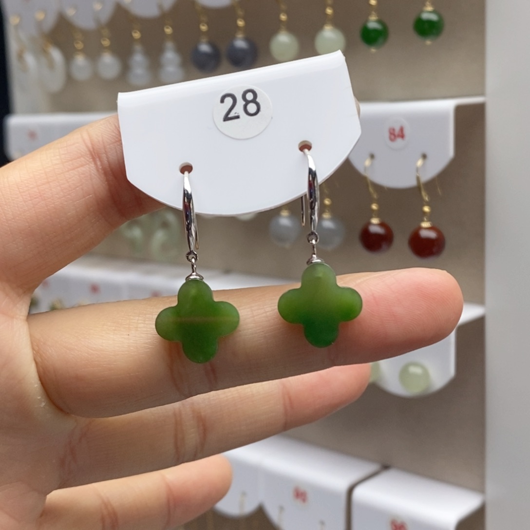 银S925镶嵌和田玉耳饰