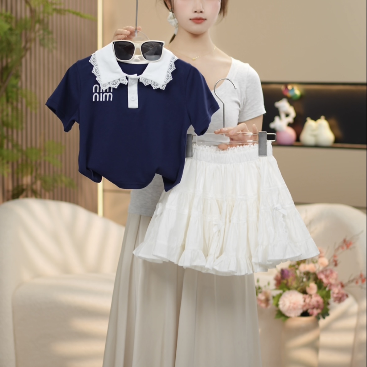 女童夏季新款套装时尚百搭时尚上衣+裙子--Y4557