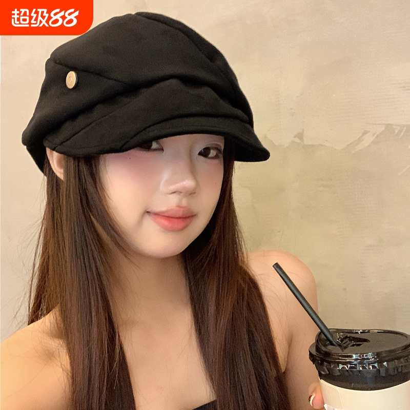 经典新版灯芯帽 女盆帽贝雷帽百搭八角ins麂皮绒帽子