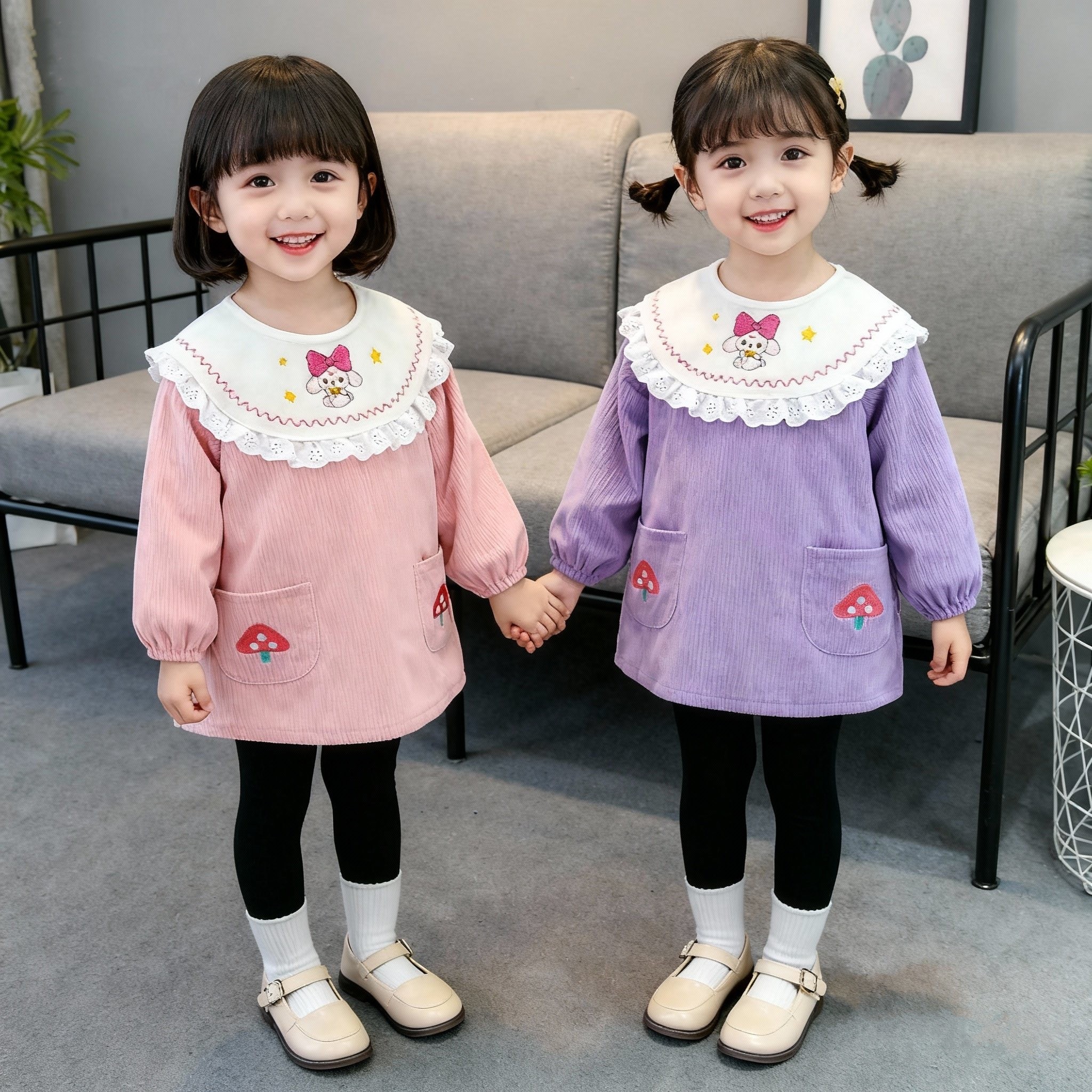 女童公主裙罩衣宝宝反穿衣秋冬婴儿围兜儿童护衣防水吃饭围裙外穿