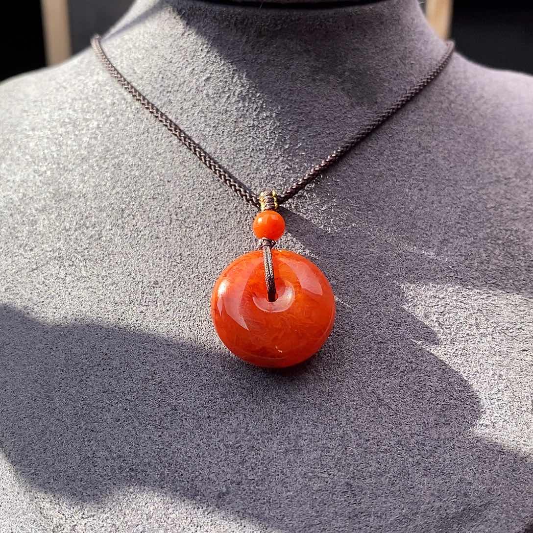 南红玛瑙未镶嵌四川凉山火焰纹平安扣吊坠22.6mm