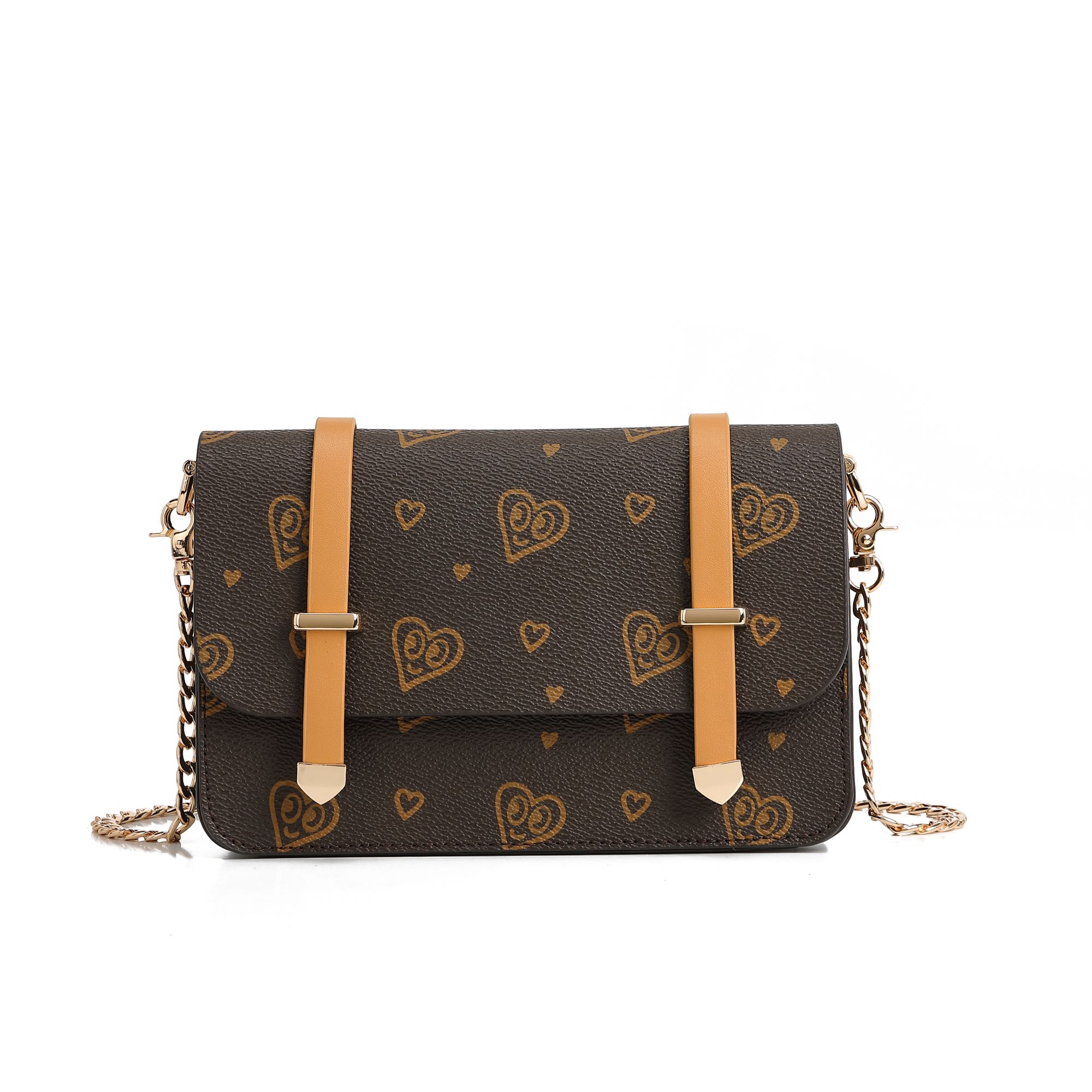 查尔斯桃心女士百搭单肩耐磨车缝线通勤风邮差双面单肩包90125