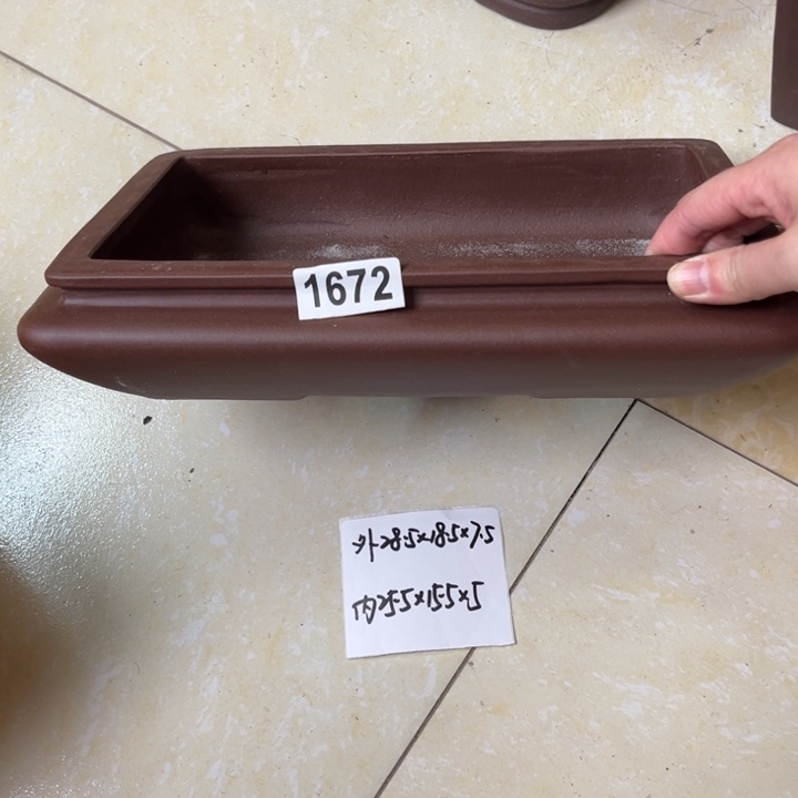 紫砂花盆  放漏紫泥圆角军舰长方1672