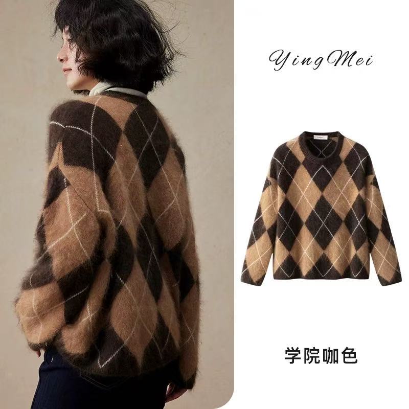 3101 圆领菱形格秋冬宽松型针织衫