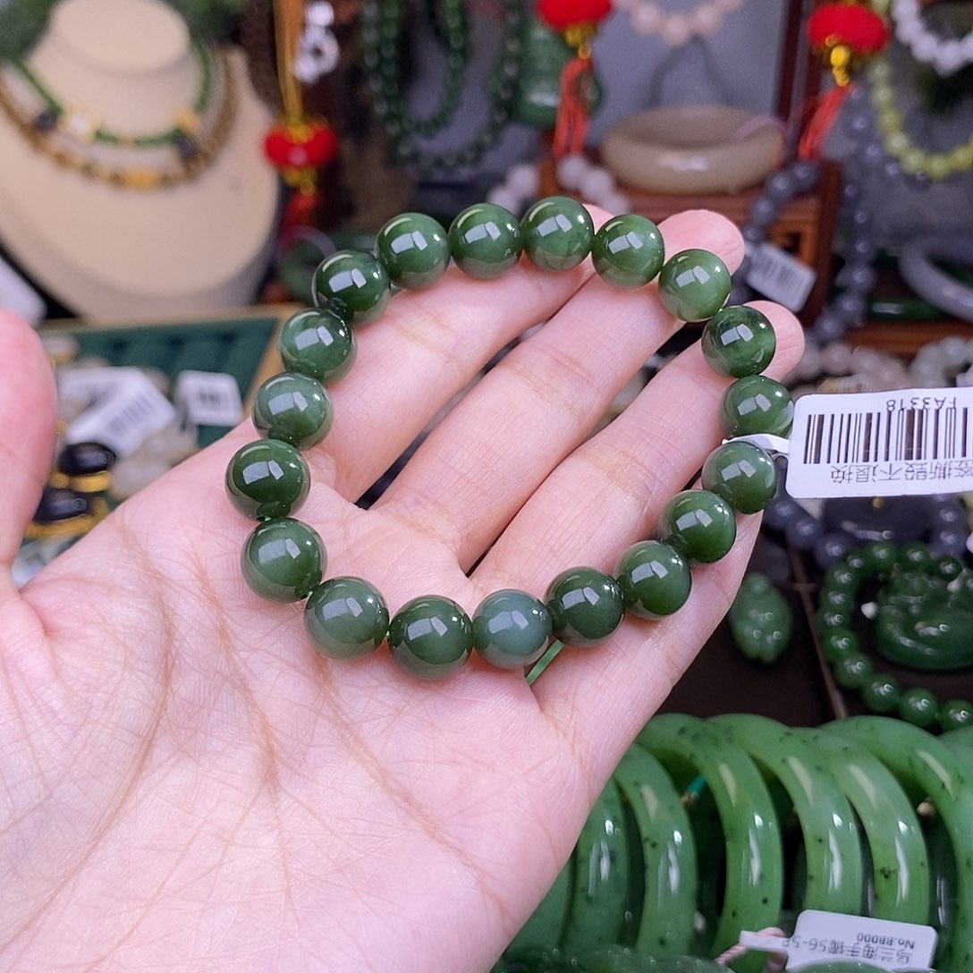 和田玉（糖玉）和田玉黑猫眼圆珠手串10m未镶嵌阿****）