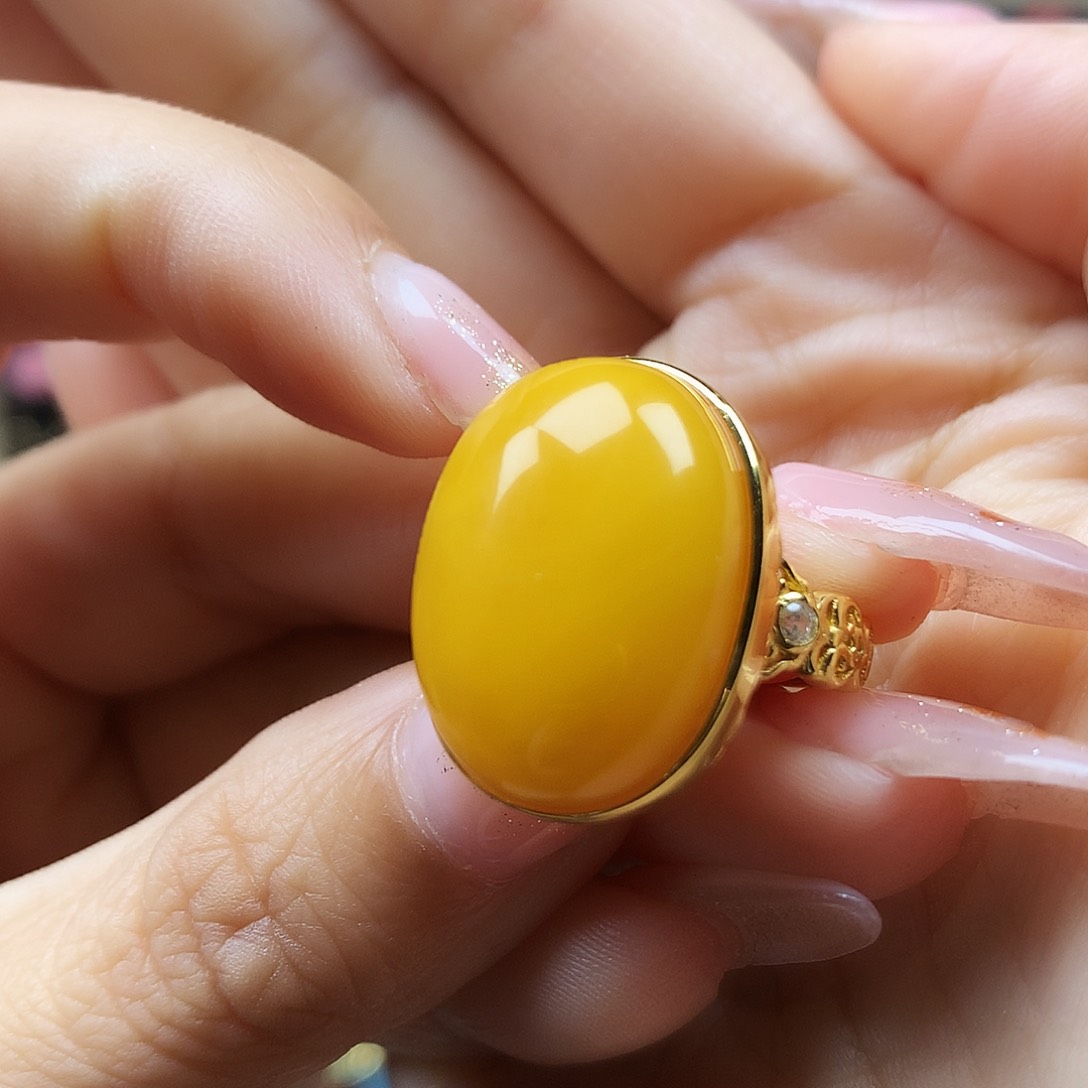 蜜蜡银S925镶嵌戒指戒指