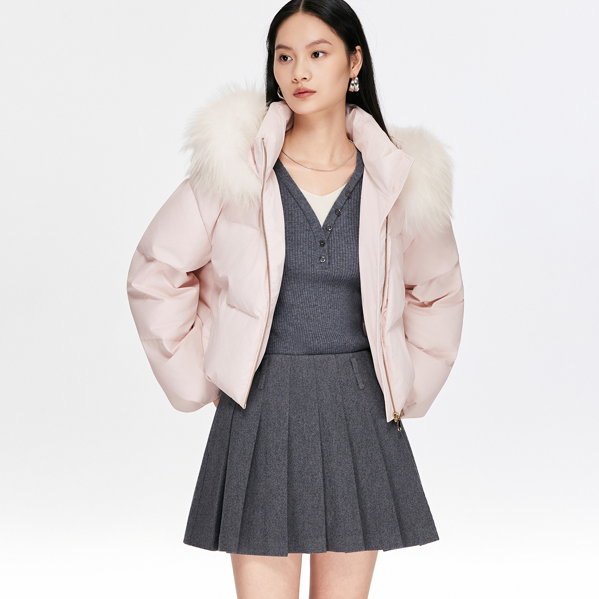 Vero Moda羽绒服2025冬季新款90白鸭绒可拆毛领温暖通勤325423001