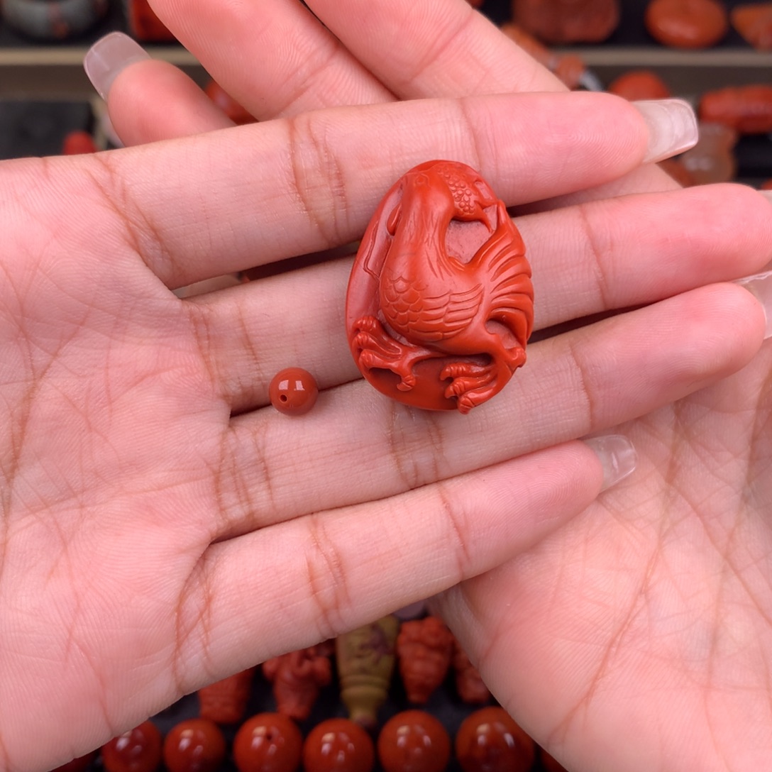 萌***记南红玛瑙未镶嵌鸡牌吊坠30/23/14