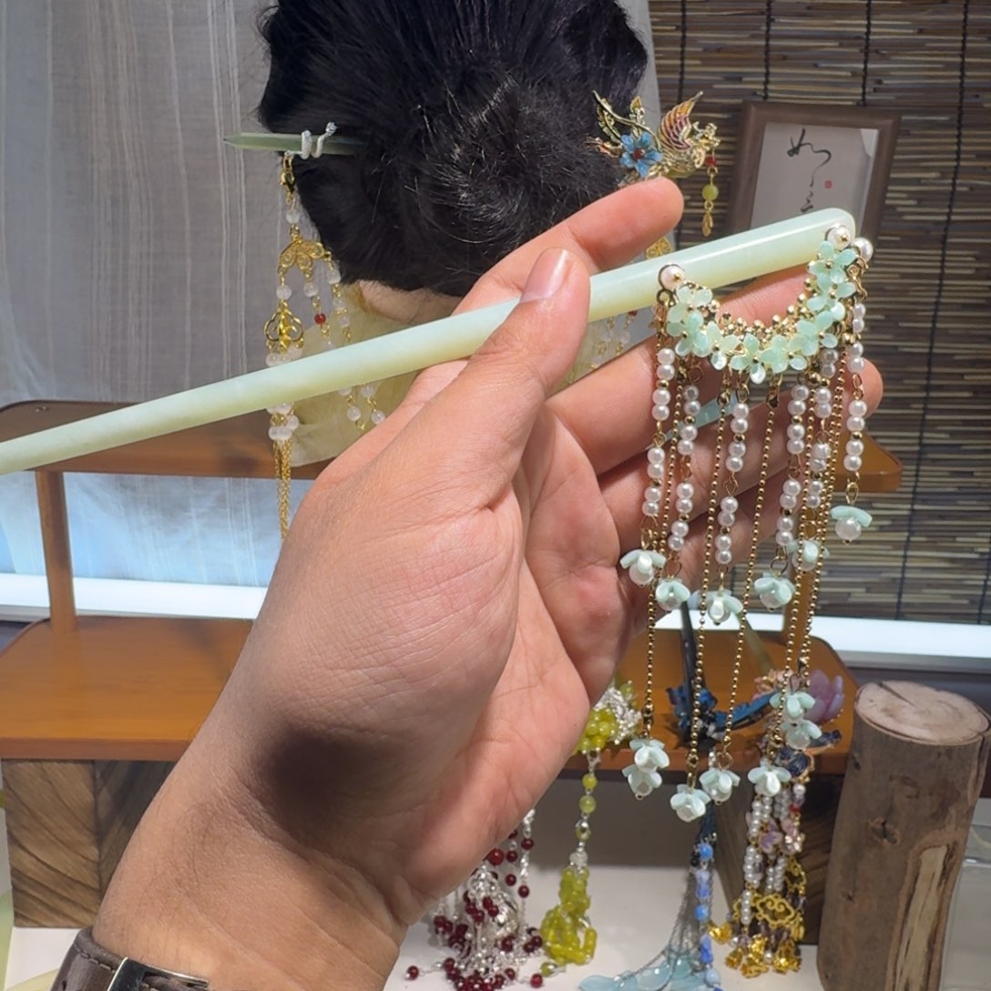 蛇纹石玉合金发饰