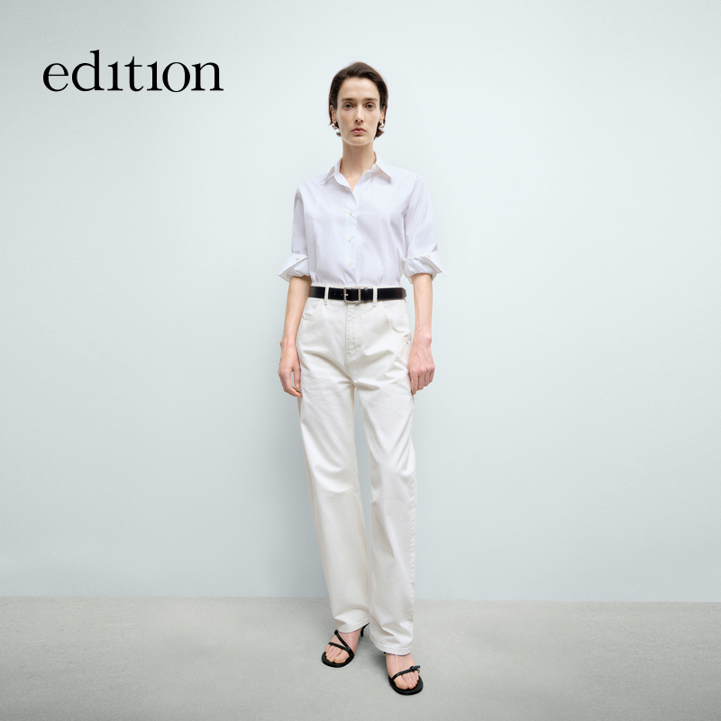 【陈大可】edition弯刀合身白色牛仔裤#EBE1JEN009