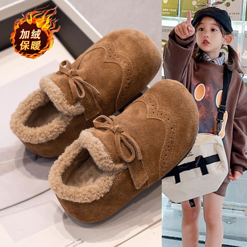ABC女童勃肯鞋加绒鞋2025新款儿童皮鞋冬季女宝棉鞋保暖软底冬鞋