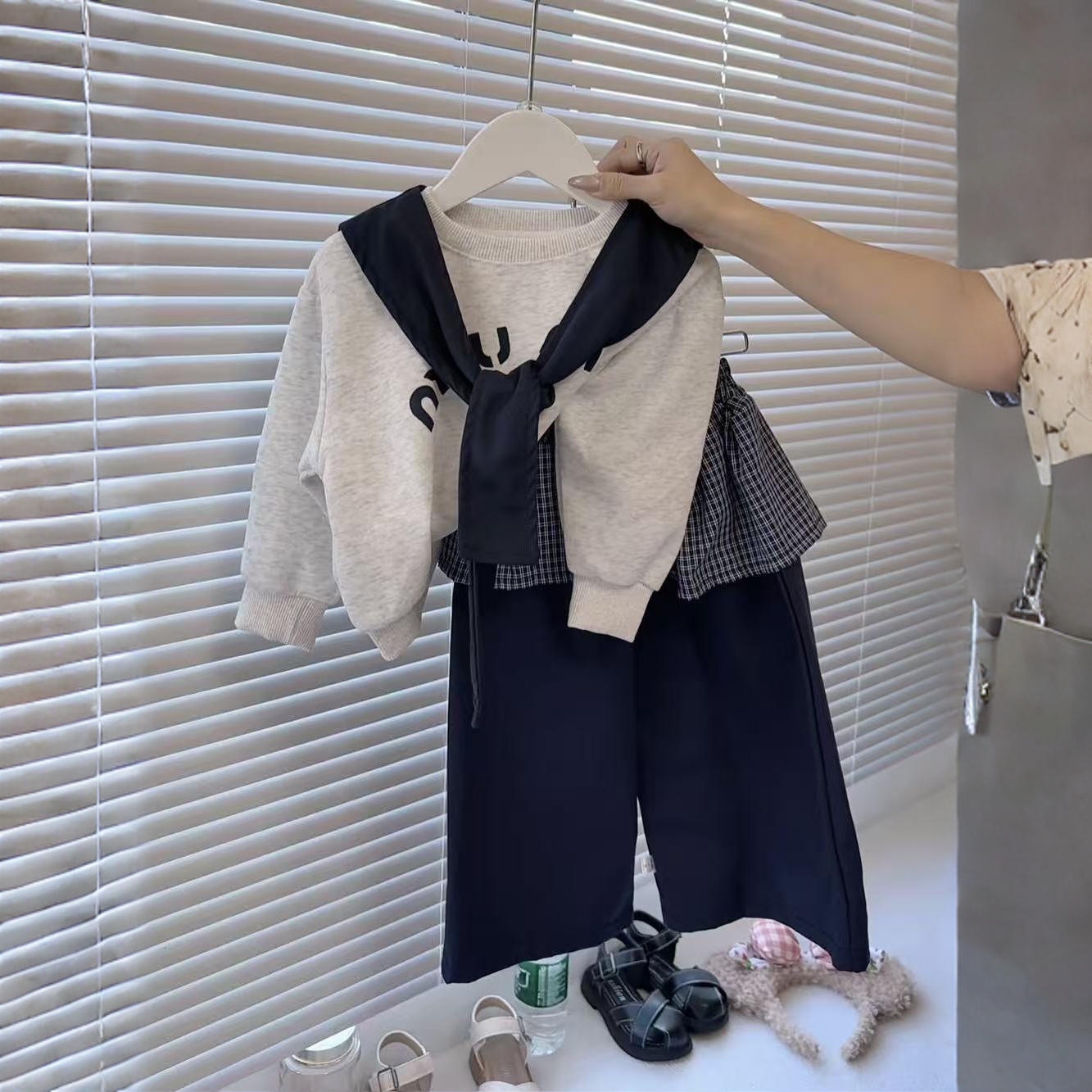 女童屁帘直筒裤套装2025秋季新款童装儿童宝宝韩版甜酷阔腿裤套装
