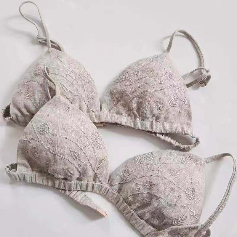 100汉麻高定设计刺绣工艺款原麻雨露色可调节内衣