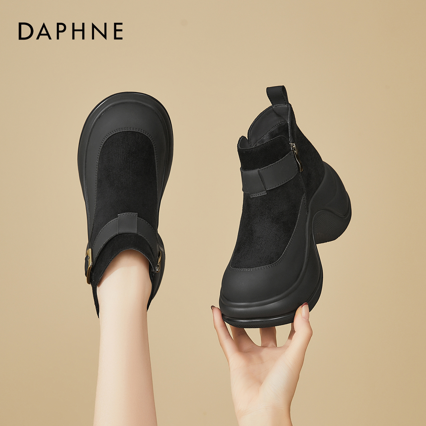 达芙妮复古厚底切尔西靴女款2025新款冬季短靴松糕增高休闲乐福鞋