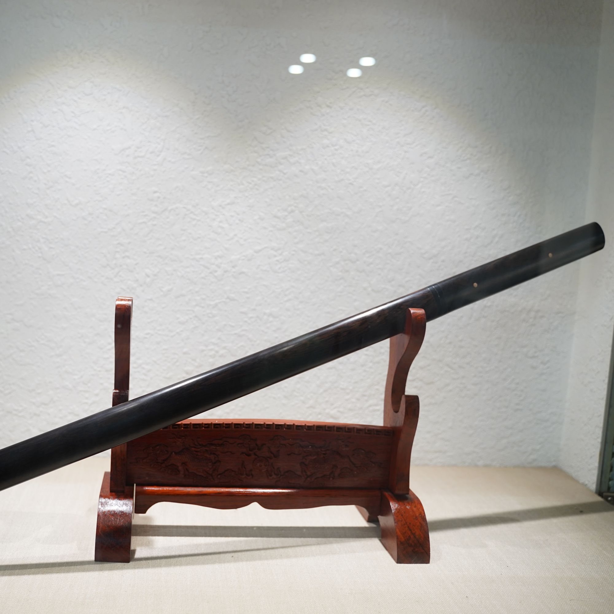 龙泉锻锋阁 玄霜唐剑 大马冰裂纹 黑檀牛角 简素风花纹钢 未开刃