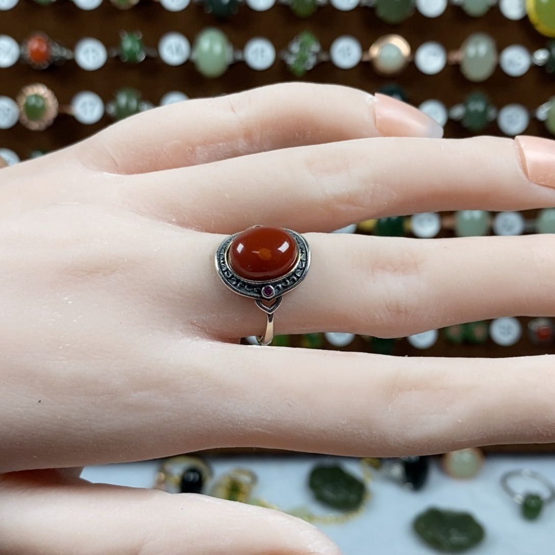 南红玛瑙戒指银S925镶嵌