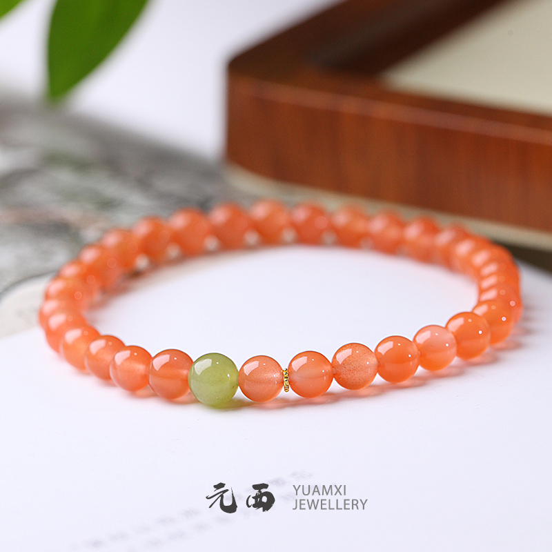 天然川料南红樱桃红+18K金单圈设计款  本命必带串珠串【6mm】女款