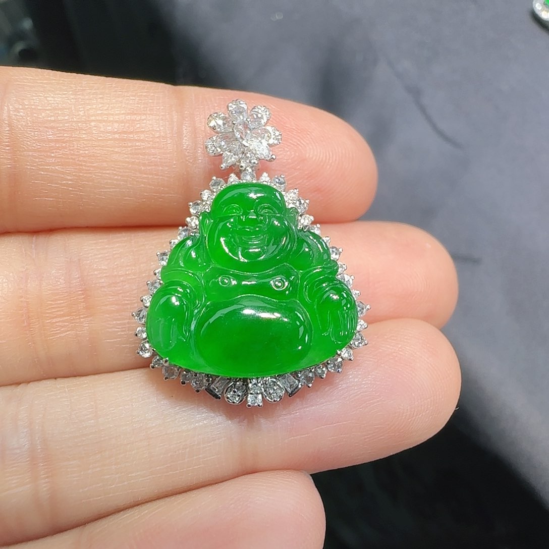 翡翠吊坠(不含链)18K金镶嵌