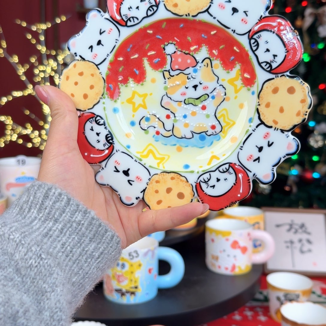 陶摆件景德镇手绘高温釉下彩