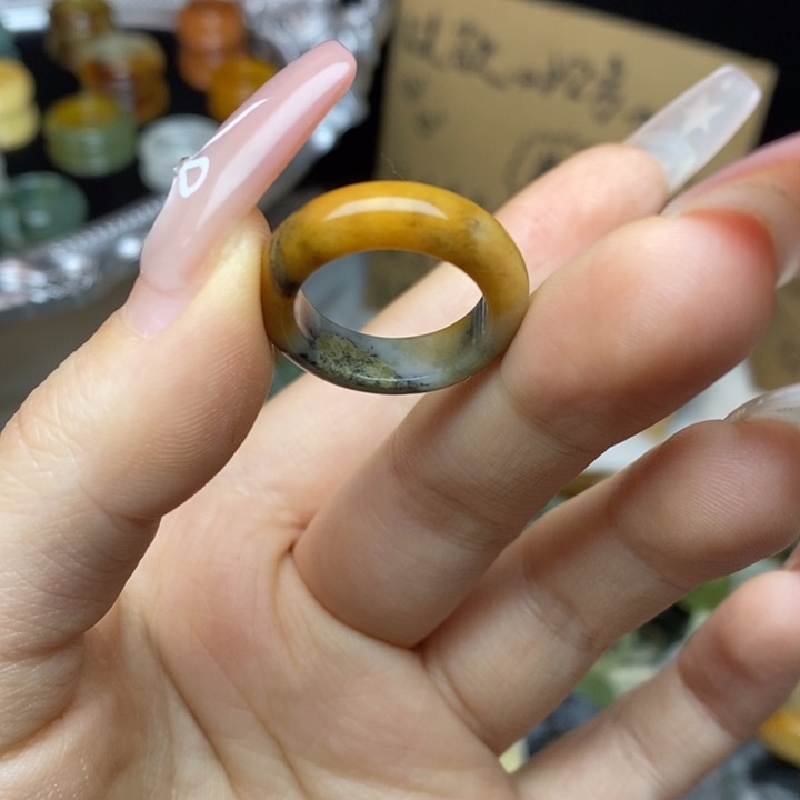 蛇纹石玉合金戒指6-16.8