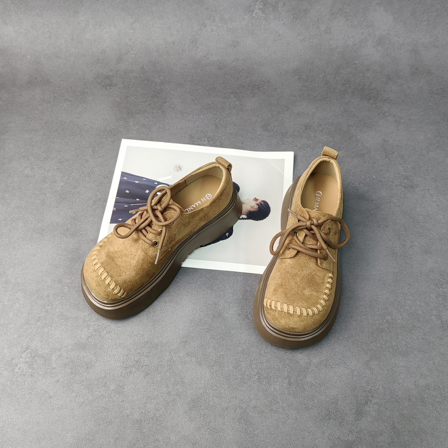 秋冬时尚百搭女士厚底系带舒适博肯鞋复古加绒低帮女鞋-621