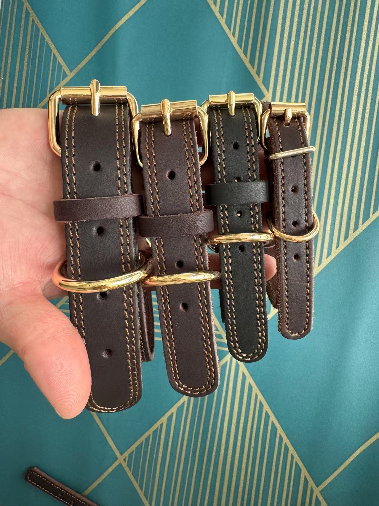 双线牛皮脖圈小中大型犬脖套头层牛皮宠物项圈遛狗专用狗狗项圈