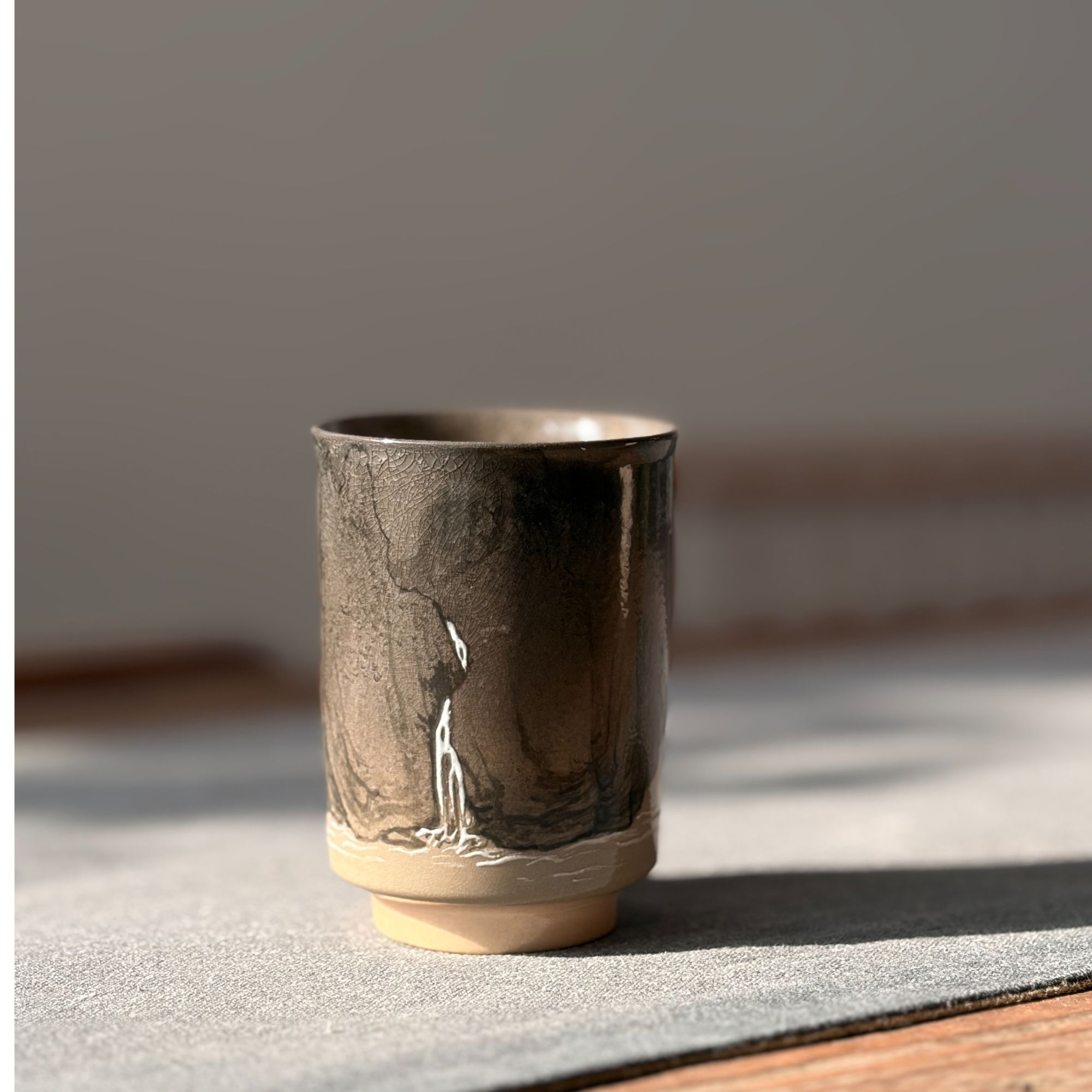 柴烧加彩山水系列主人杯微瑕