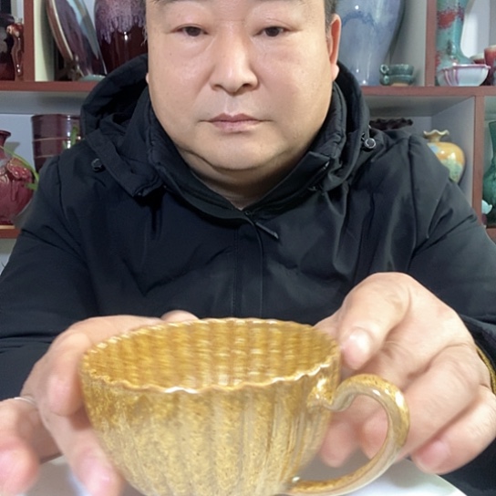 杯高温窑变金色钧瓷茶杯