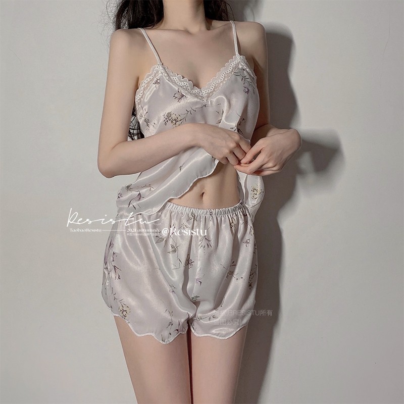 RESISTU 茶艺少女 性感纯欲冰丝吊带睡衣女夏2025新款居家两件套