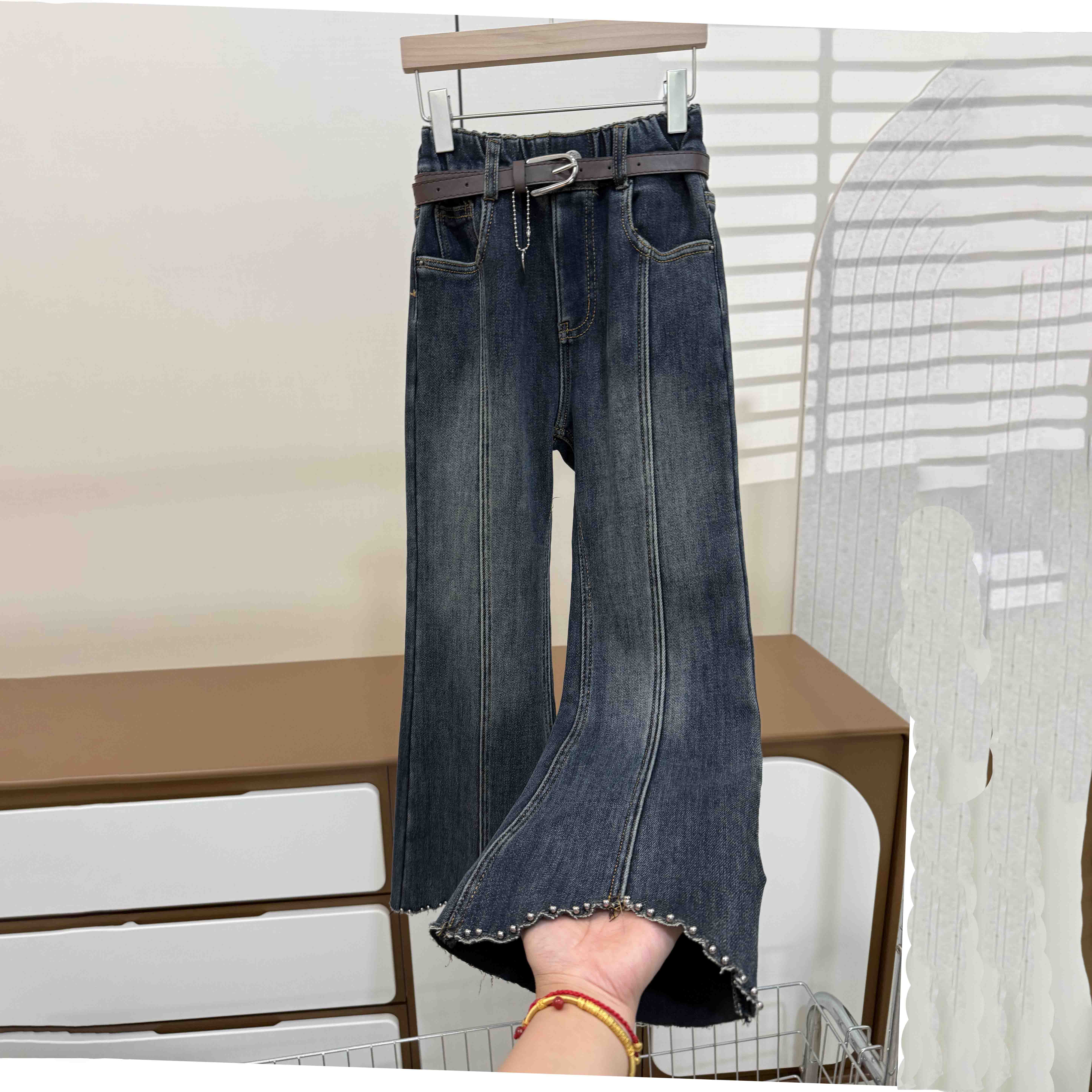 【有弹性，高品质】一体绒女童牛仔喇叭裤加绒冬款高腰时尚