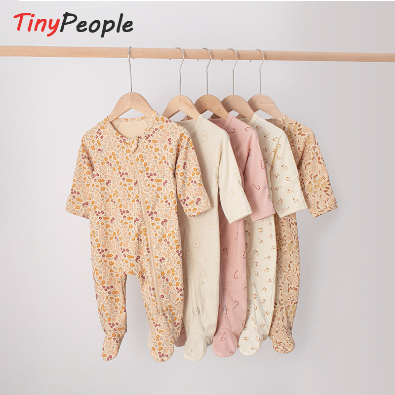 tinypeople婴儿碎花连脚哈衣春秋款ins网红宝宝拉链包脚连体衣