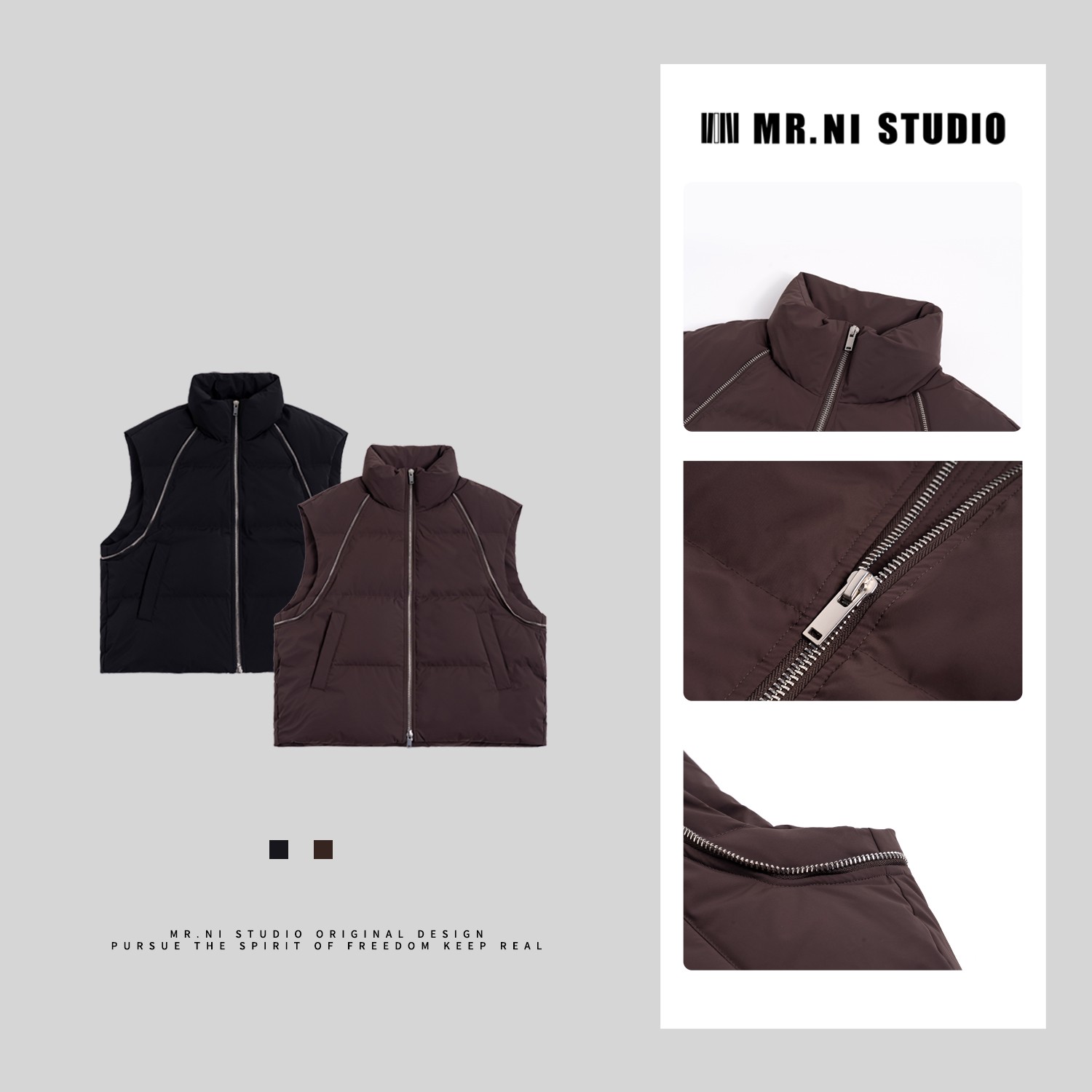 MR.NI/倪先生冬季简约百搭保暖立领鹅绒马甲