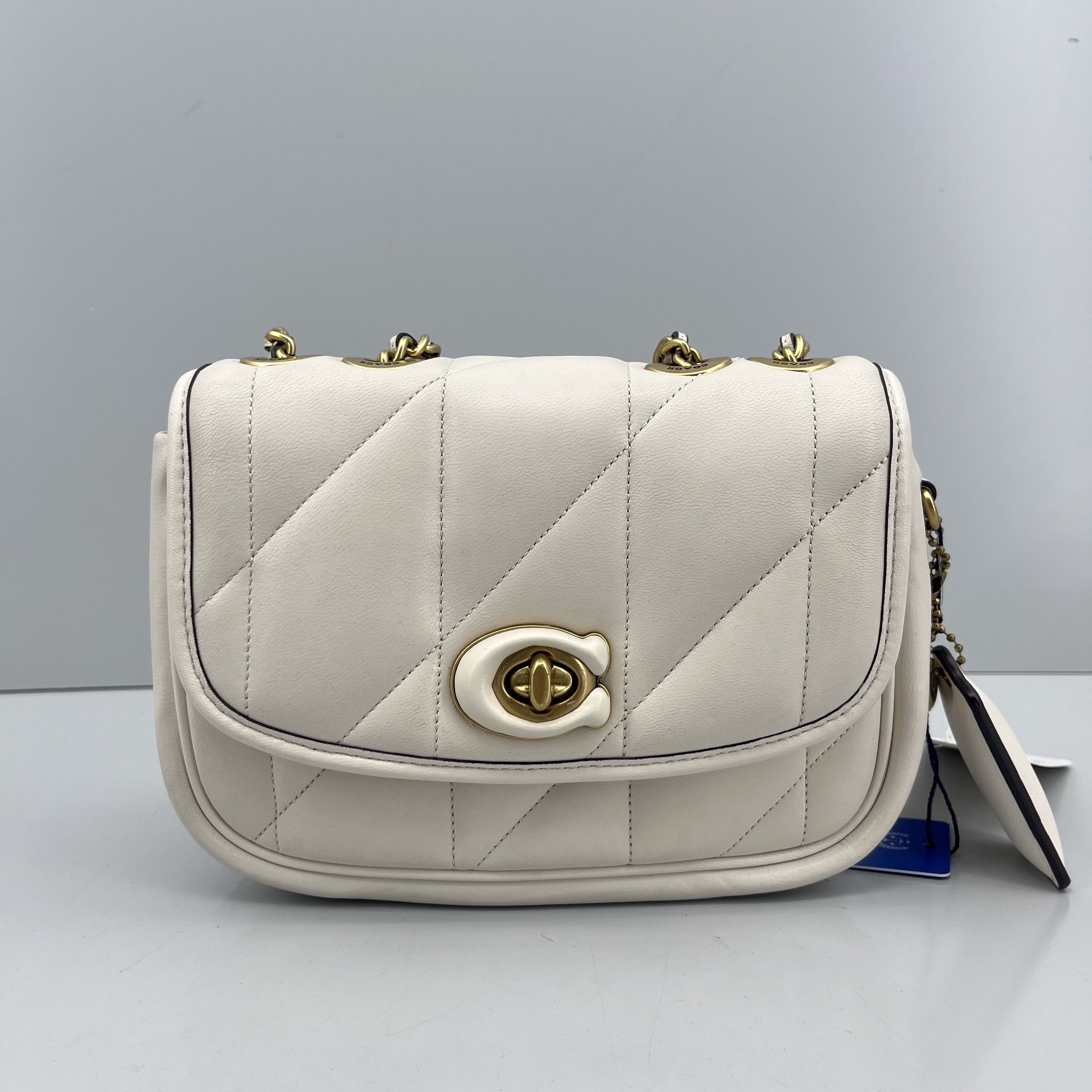 95新 COACH/蔻驰 pillow白色衔缝链条包20*14*6E042507经典时尚