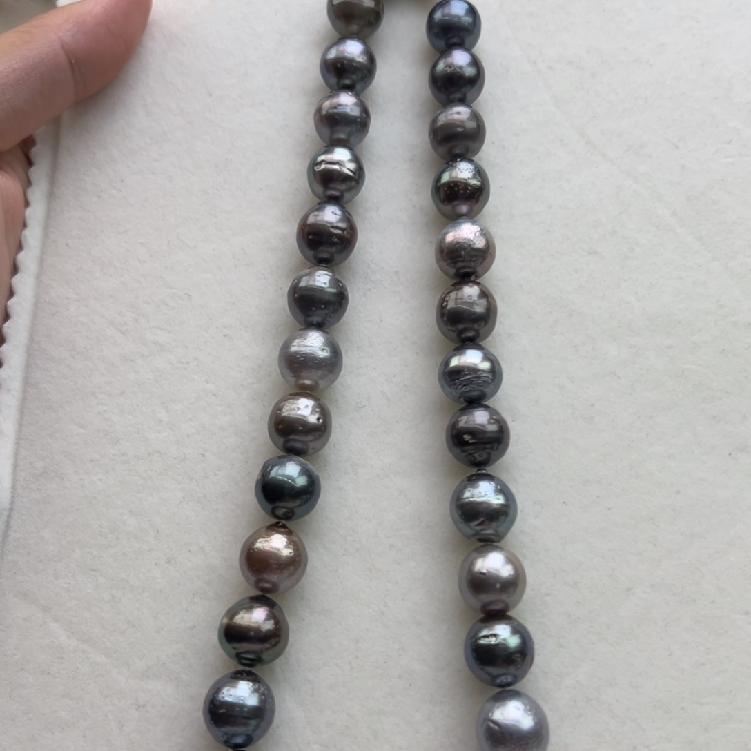 银S925镶嵌项链海水珍珠12-13.5mm大溪地混彩项链