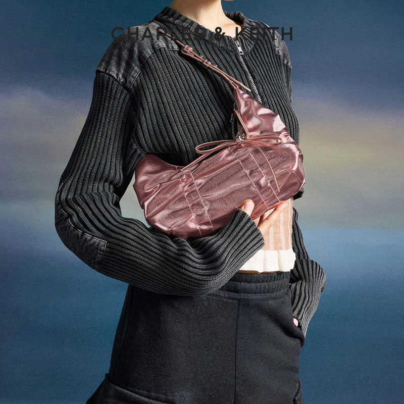 CHARLES & KEITH【琥珀风】25新款褶皱蝴蝶结单肩腋下包40271626