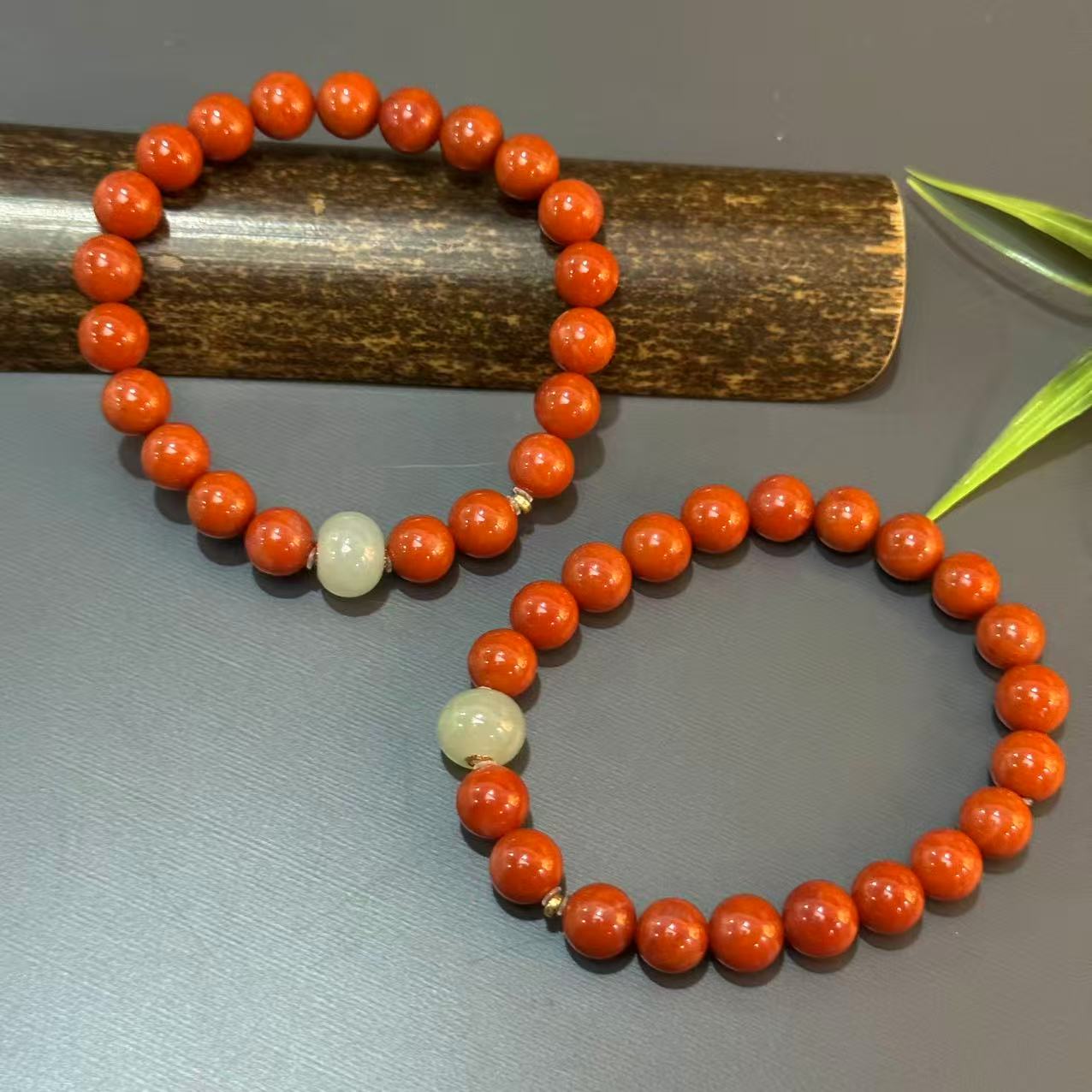 【景旺】8mm+和田玉18k金南红手串@多样性只发其中一件