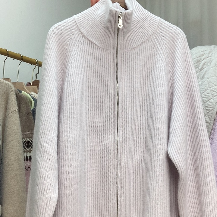 女士羊绒开衫元宝针