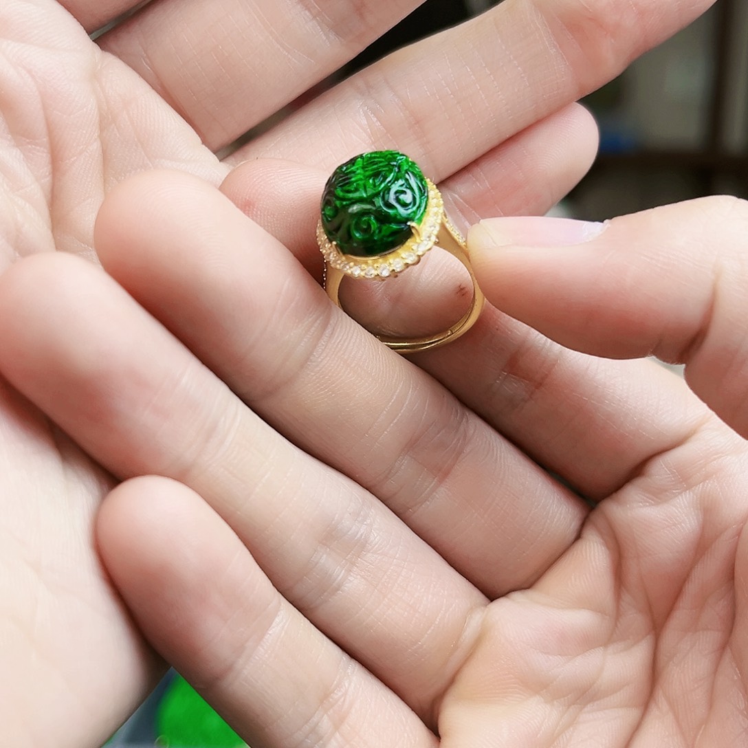 翡翠戒指银S925镶嵌戒指